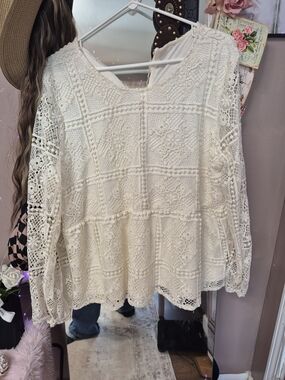 Maurices Cream Crochet Lace Peplum Blouse